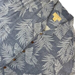 Boca Classics Silk Button Down Shirt Mens XXL Blue Tropical Palm Leaf Island